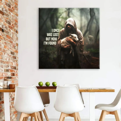 Christian Wall Art Canvas - I Once Was Lost but Now I'm Found, Jesus and Lost Sheep Picture