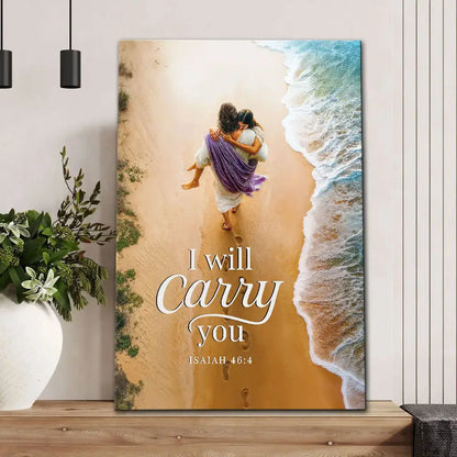 I Will Carry You – Jesus Carrying a Woman – Isaiah 46:4 Christian Canvas Wall Art