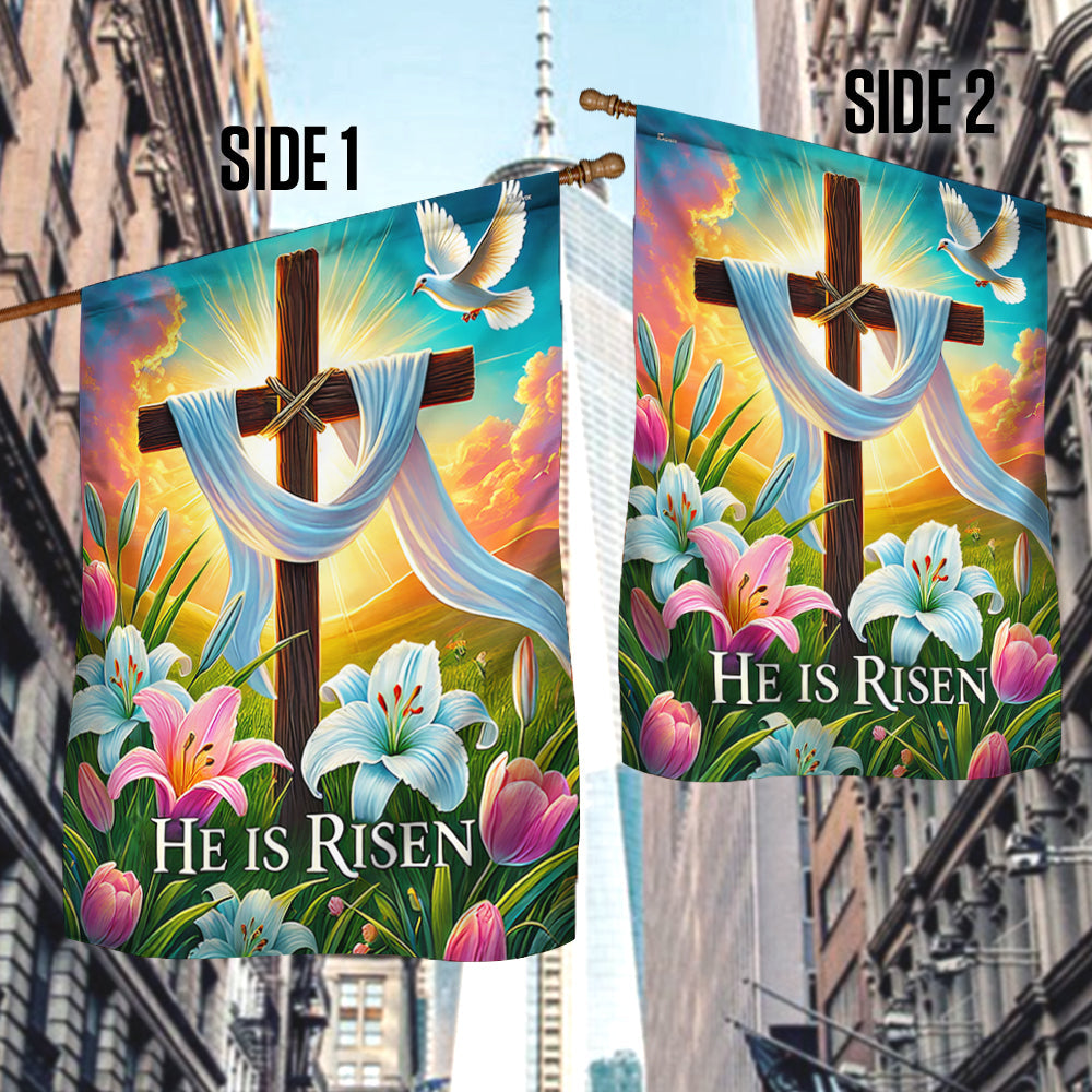 Easter Christian Cross Jesus He Is Risen Flag