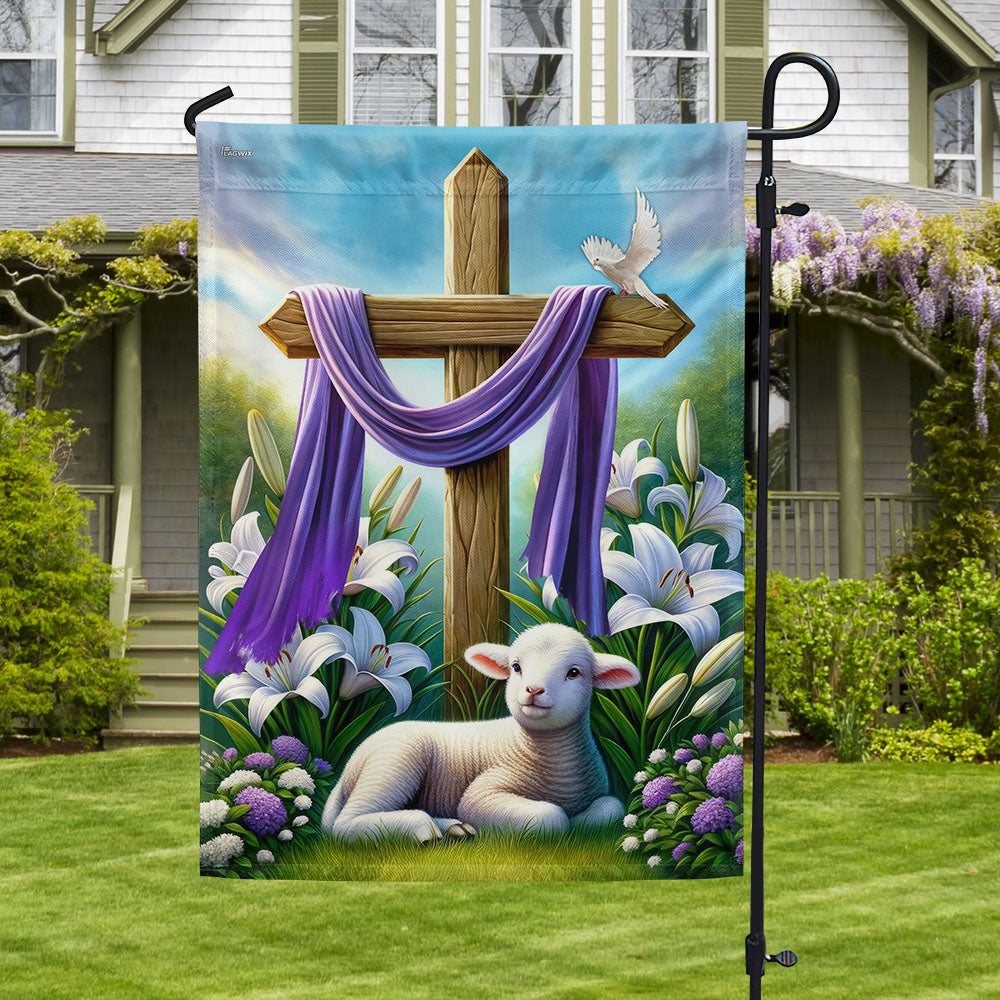 FLAGWIX  Easter Day Lamb Purple Cloth on Cross Flag