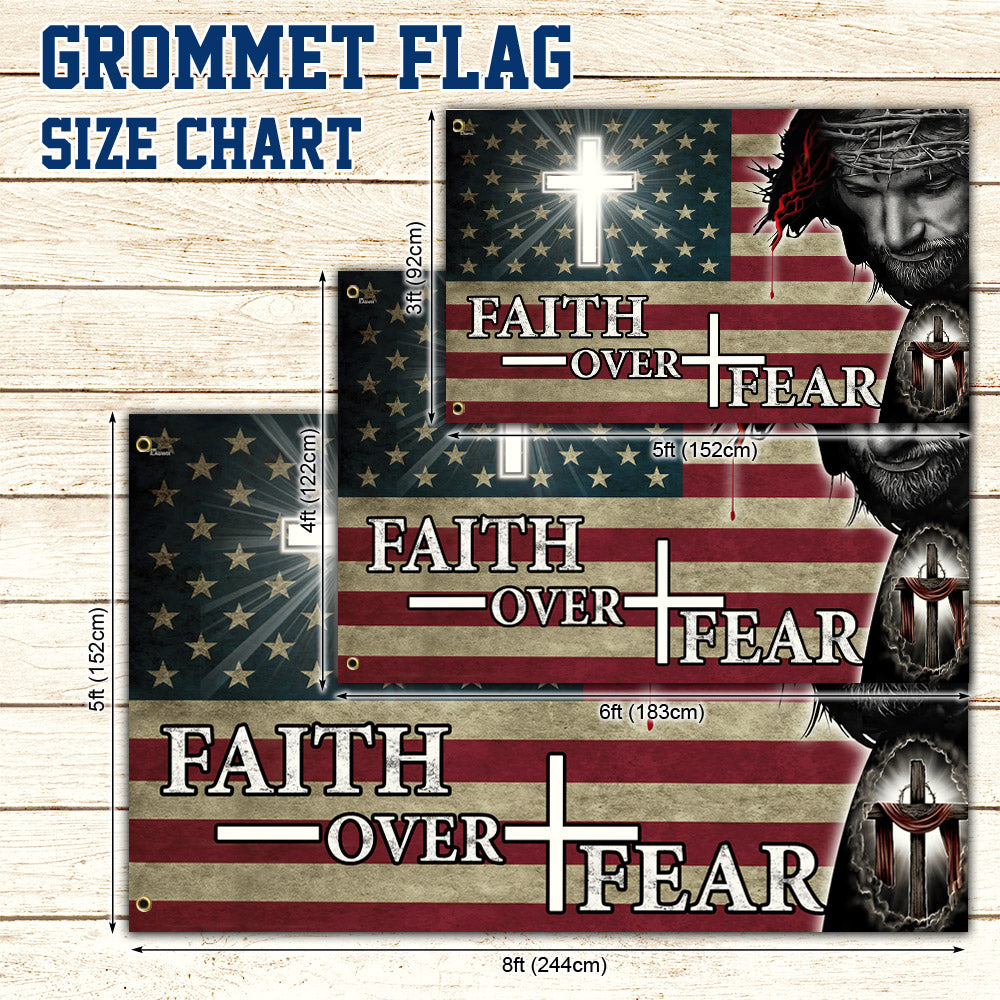 Faith Over Fear. Jesus Christian Cross American Flag