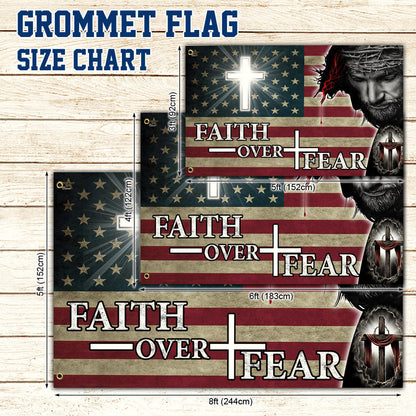 Faith Over Fear. Jesus Christian Cross American Flag