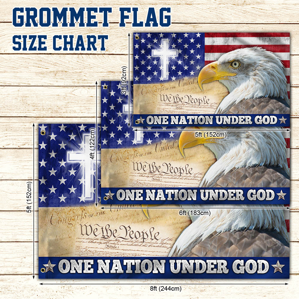 One Nation Under God, Christian Cross American Eagle Grommet Flag