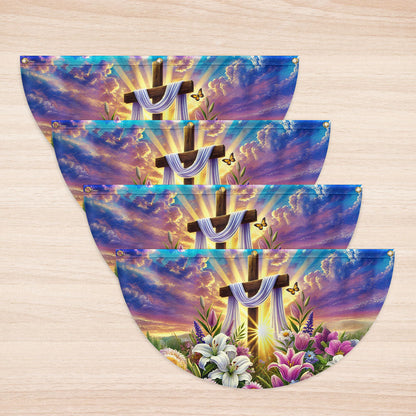 Easter Christian Cross Non-Pleated Fan Flag