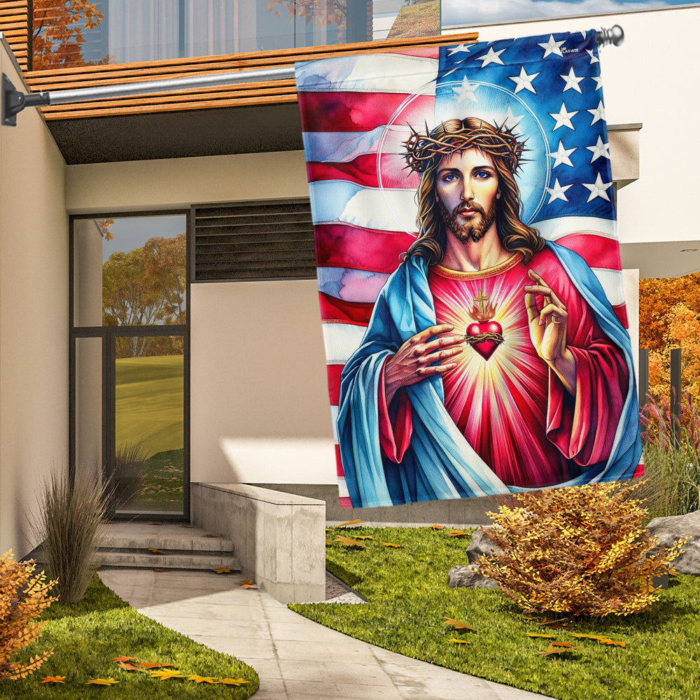 Sacred Heart Of Jesus American Flag