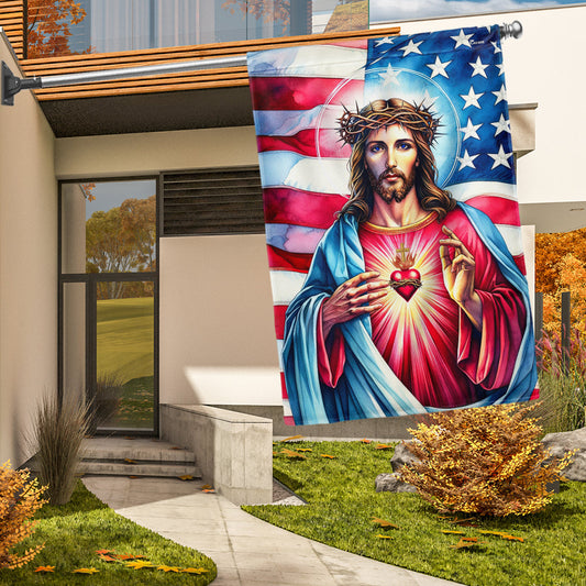 Sacred Heart Of Jesus American Flag