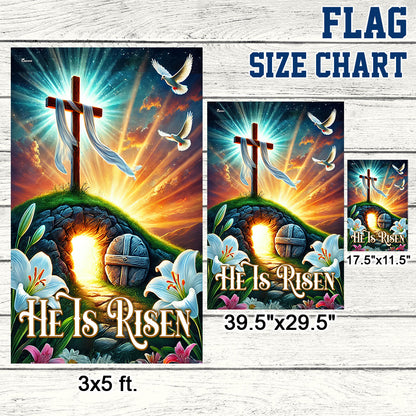 Easter Day He Is Risen Empty Tomb Christian Cross Flag
