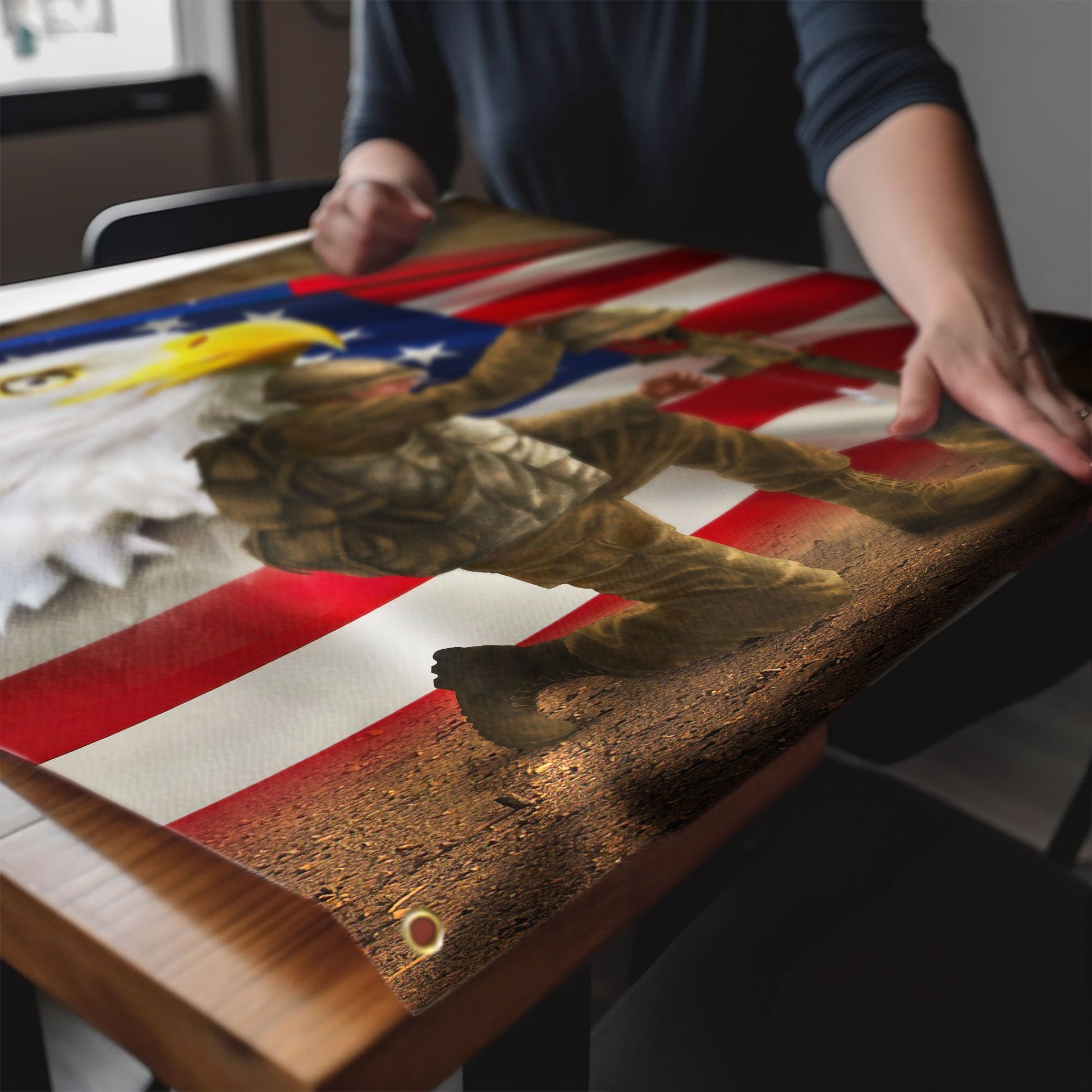 Owe To Jesus Christ And The American Soldier Grommet Flag. Veteran Christ Cross Grommet Flag