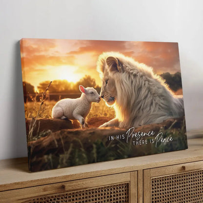 In His Presence There is Peace, Lion and Lamb, Wall Art Canvas