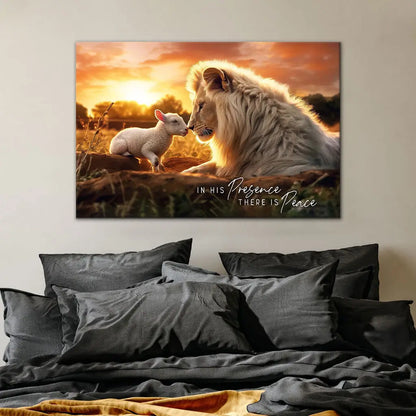 In His Presence There is Peace, Lion and Lamb, Wall Art Canvas