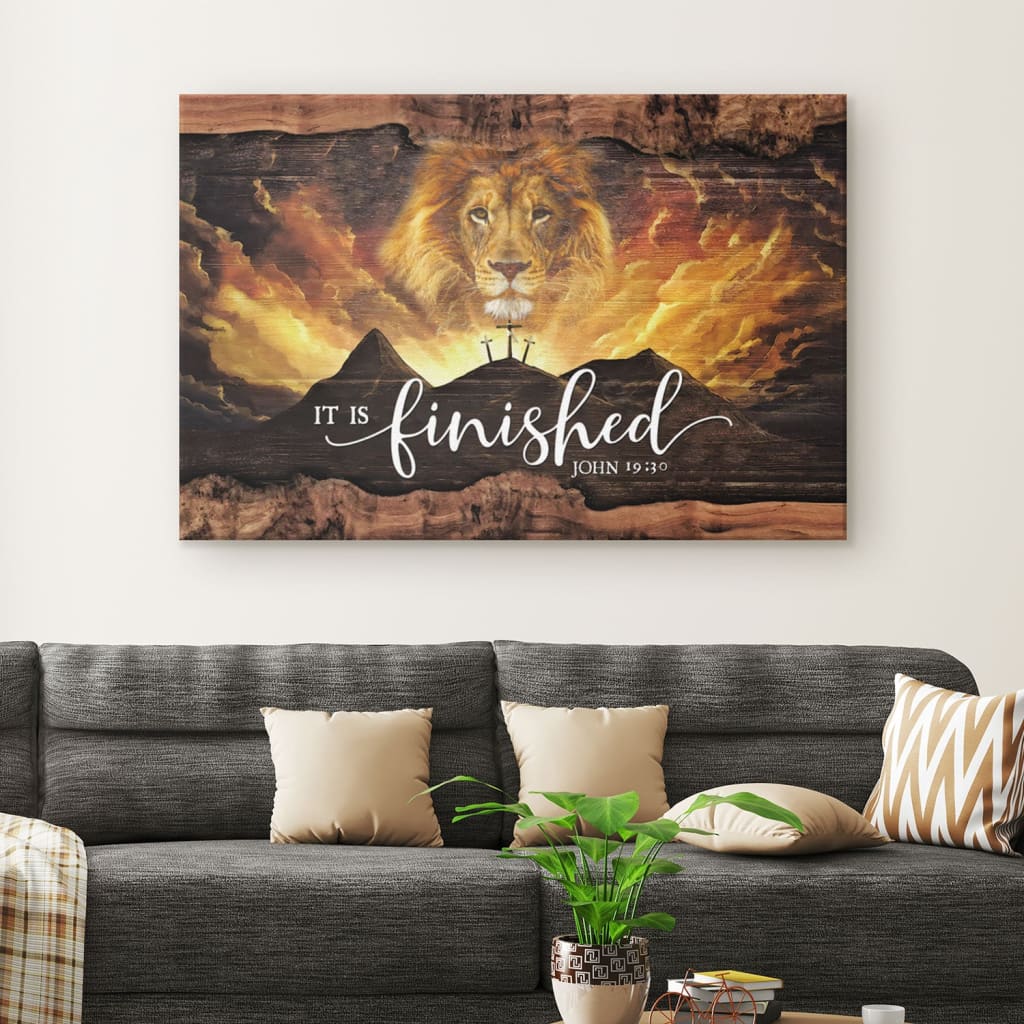 It Is Finished Wall Art, John 19:30 Jesus Lion Easter Wall Art Canvas