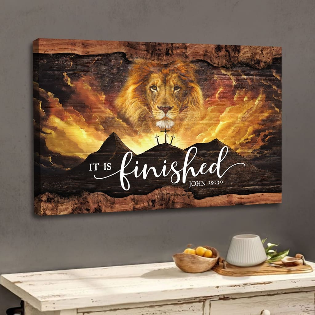 It Is Finished Wall Art, John 19:30 Jesus Lion Easter Wall Art Canvas