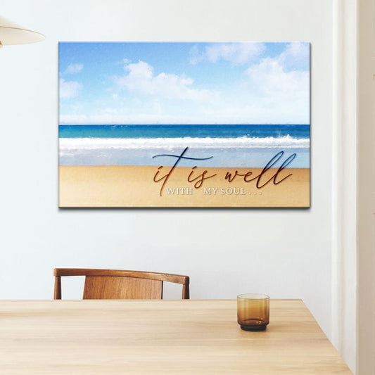 It Is Well With My Soul Canvas, Beach Coastal, Christian Wall Art Decor