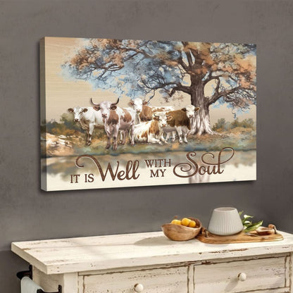 Christian Wall Art - It is Well With My Soul Canvas Art, Cows Under Tree