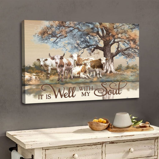 Christian Wall Art - It is Well With My Soul Canvas Art, Cows Under Tree