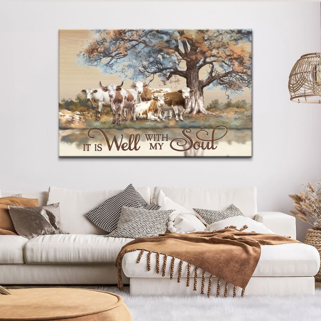 Christian Wall Art - It is Well With My Soul Canvas Art, Cows Under Tree