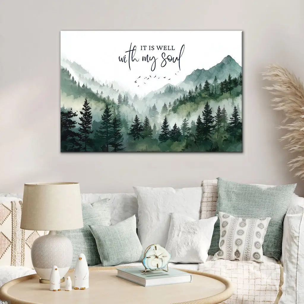 It Is Well With My Soul – Mountain Forest Christian Wall Art Canvas