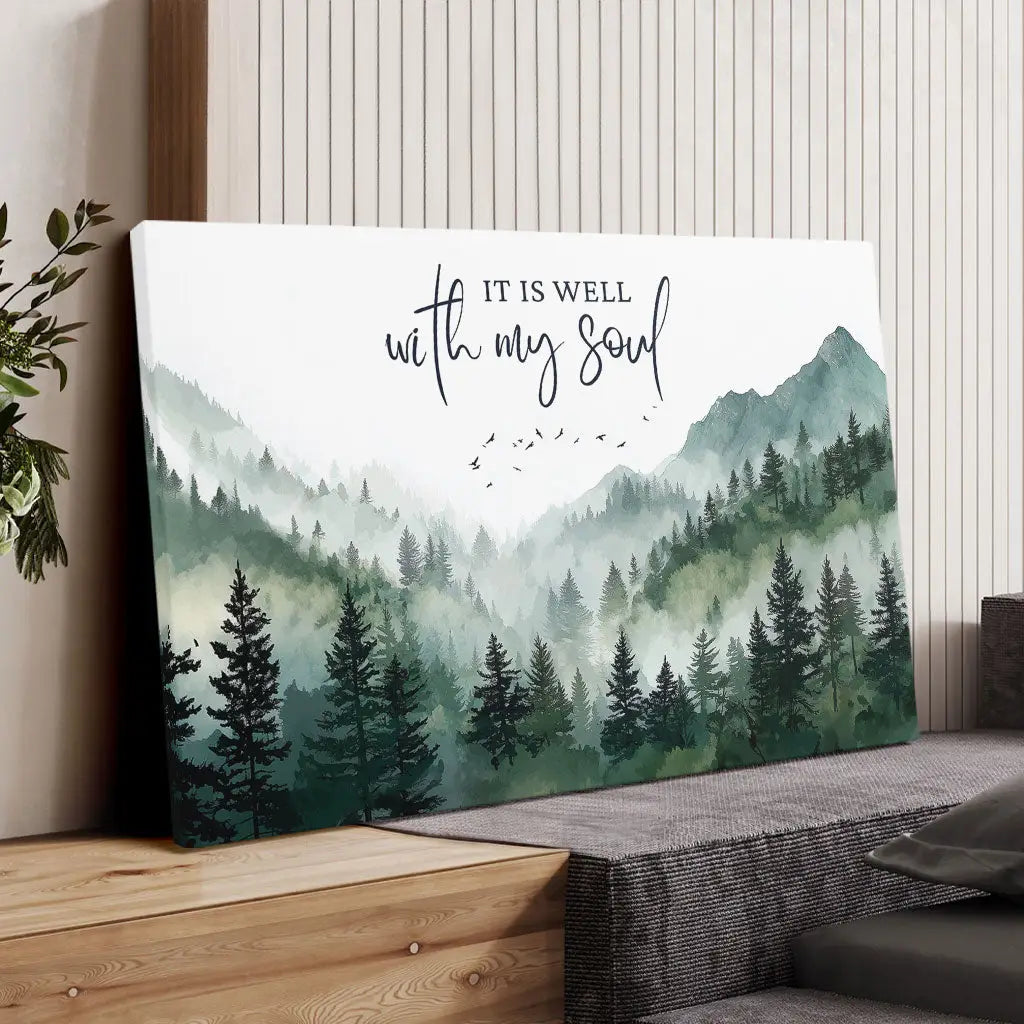 It Is Well With My Soul – Mountain Forest Christian Wall Art Canvas