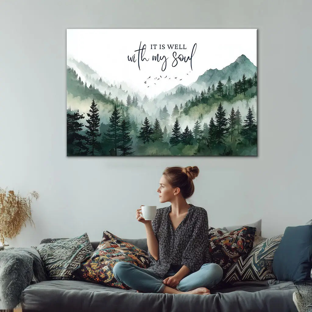 It Is Well With My Soul – Mountain Forest Christian Wall Art Canvas