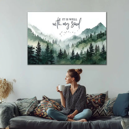 It Is Well With My Soul – Mountain Forest Christian Wall Art Canvas