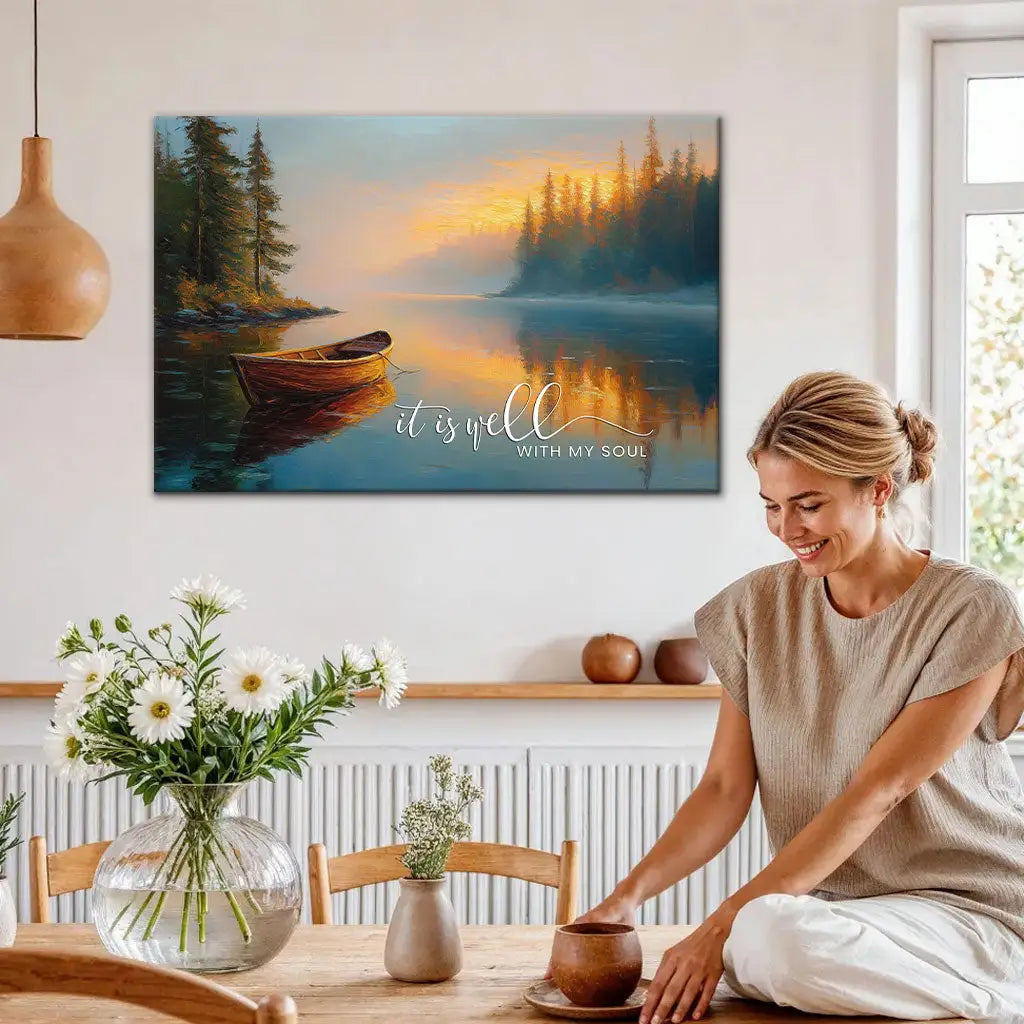 It Is Well With My Soul, Tranquil Lake Sunrise, Christian Wall Art Canvas