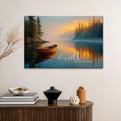 It Is Well With My Soul, Tranquil Lake Sunrise, Christian Wall Art Canvas