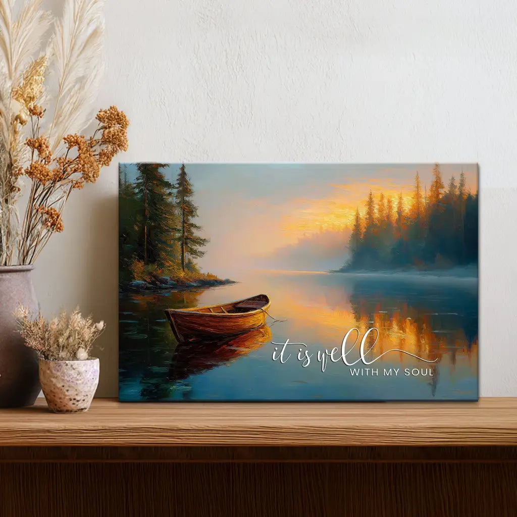 It Is Well With My Soul, Tranquil Lake Sunrise, Christian Wall Art Canvas