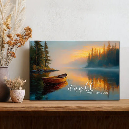 It Is Well With My Soul, Tranquil Lake Sunrise, Christian Wall Art Canvas