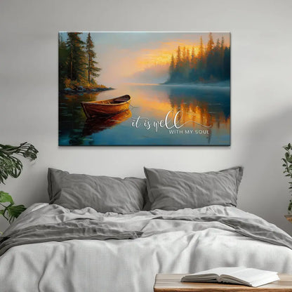 It Is Well With My Soul, Tranquil Lake Sunrise, Christian Wall Art Canvas