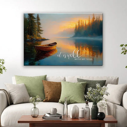 It Is Well With My Soul, Tranquil Lake Sunrise, Christian Wall Art Canvas
