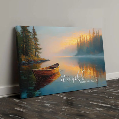 It Is Well With My Soul, Tranquil Lake Sunrise, Christian Wall Art Canvas