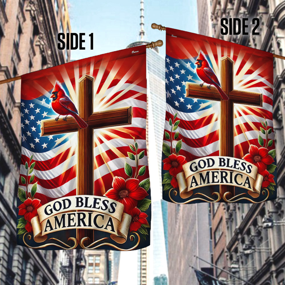 Cardinal Christian Cross God Bless America Flag