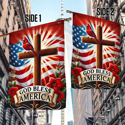 Cardinal Christian Cross God Bless America Flag