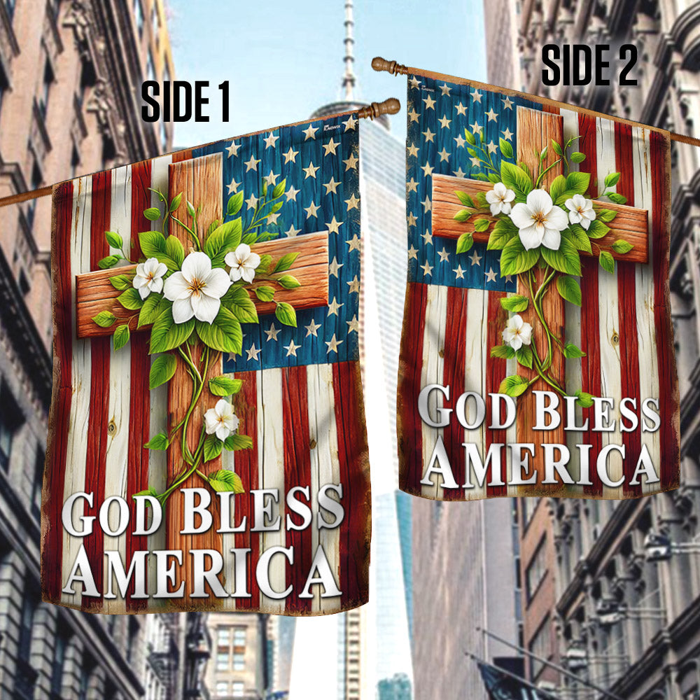 God Bless America Christian Cross American Flag