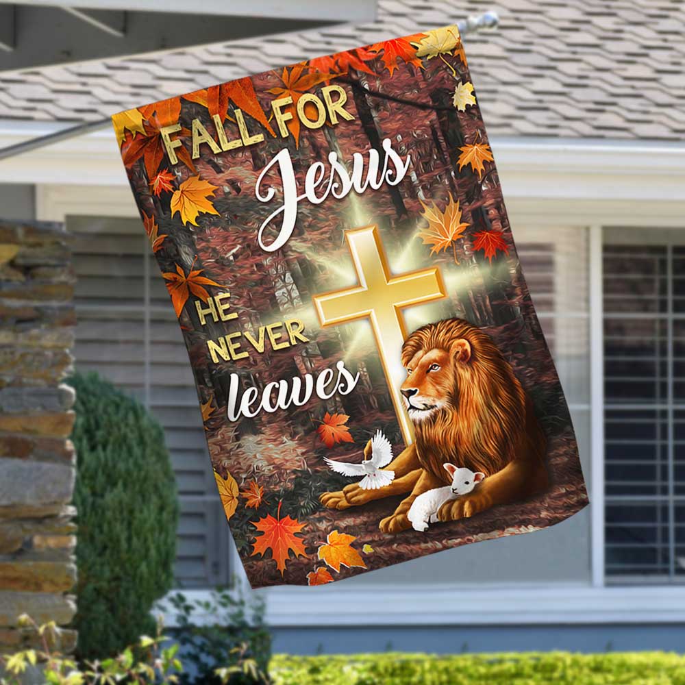 Jesus Flag Fall For Jesus He Never Leaves God &amp; Lion 3-Day Shipping