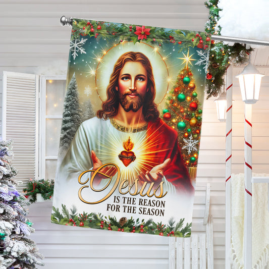 Jesus Christ Scared Heart Christmas Flag Jesus Is The Reason For The Season