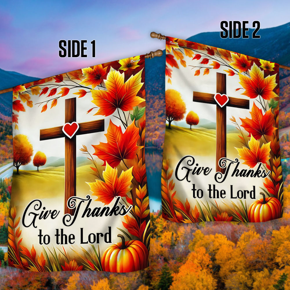 Fall Christian Cross Flag Give Thanks To The Lord Flag