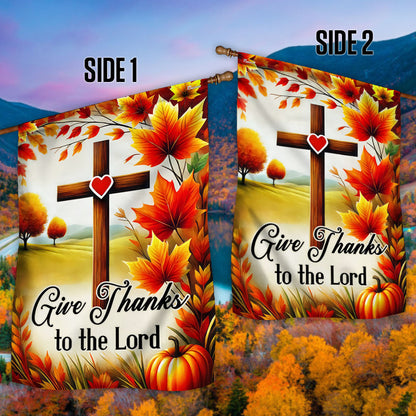 Fall Christian Cross Flag Give Thanks To The Lord Flag
