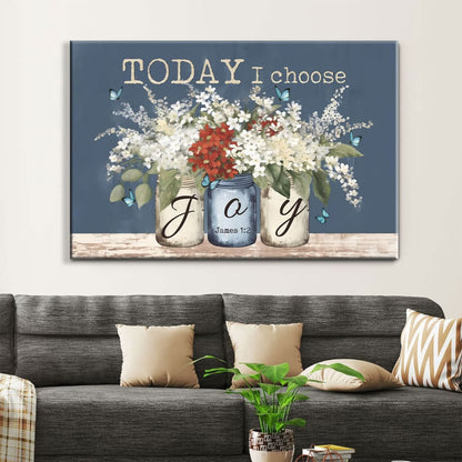 James 1:2 Today I Choose Joy, Butterfly Flower Mason Jar, Wall Art Canvas Print