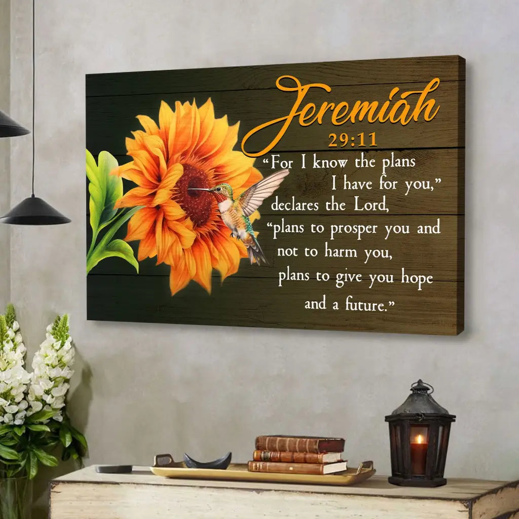Jeremiah 29:11 For I Know The Plans I Have For You, Hummingbird Sunflower, Wall Art Canvas