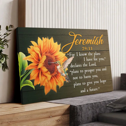 Jeremiah 29:11 For I Know The Plans I Have For You, Hummingbird Sunflower, Wall Art Canvas