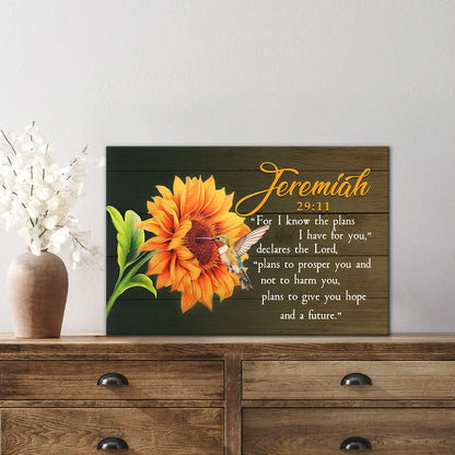 Jeremiah 29:11 For I Know The Plans I Have For You, Hummingbird Sunflower, Wall Art Canvas
