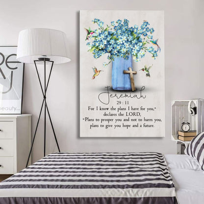 Jeremiah 29:11 For I Know The Plans I Have For You, Hummingbird Flowers, Christian Wall Art Canvas