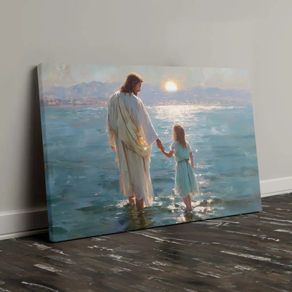 Jesus and Little Girl on the Water – Christian Wall Art Canvas