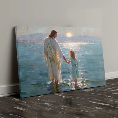 Jesus and Little Girl on the Water – Christian Wall Art Canvas