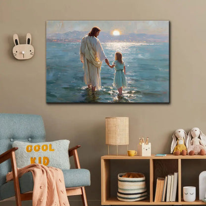Jesus and Little Girl on the Water – Christian Wall Art Canvas