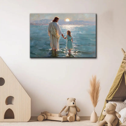 Jesus and Little Girl on the Water – Christian Wall Art Canvas
