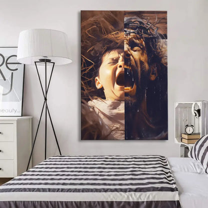Jesus As A Baby And On The Cross Christian Wall Art Canvas