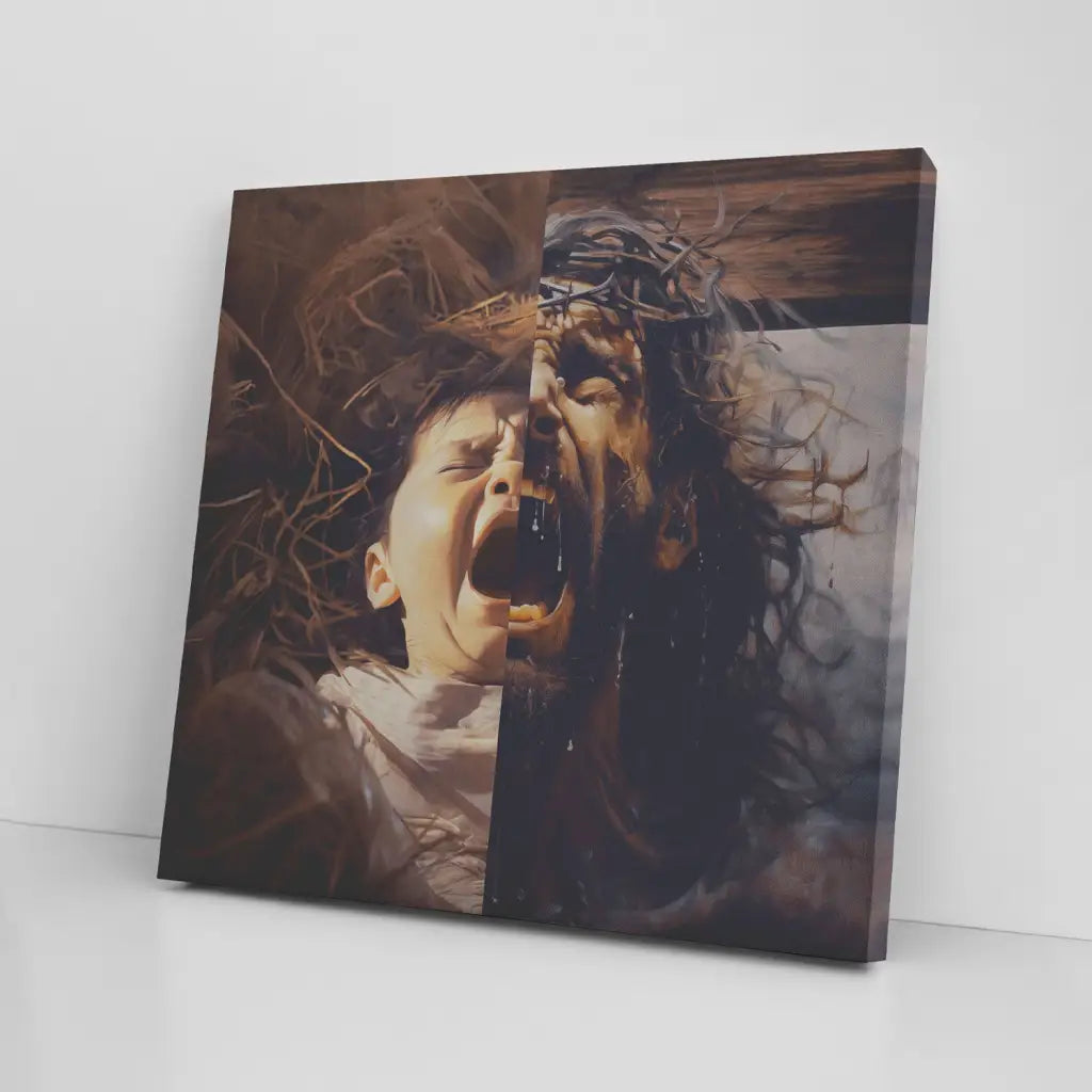 Jesus As A Baby And On The Cross Christian Wall Art Canvas