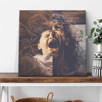 Jesus As A Baby And On The Cross Christian Wall Art Canvas
